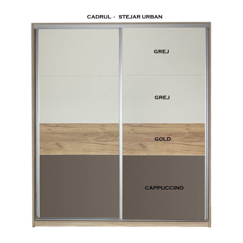 Dulap cu usi culisante, Stejar Urban/Stejar Gold /Grafit