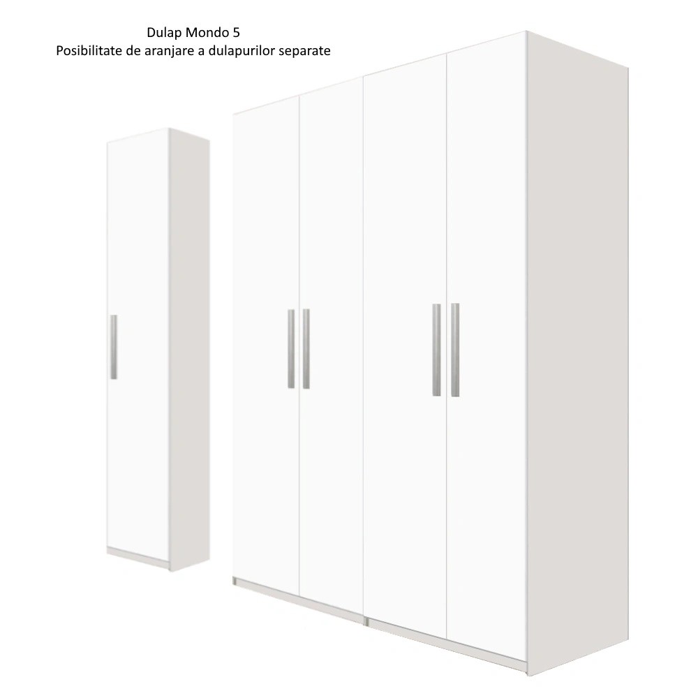 Dulap Lara cu 5 usi, Alb, L225xH200xA50 cm