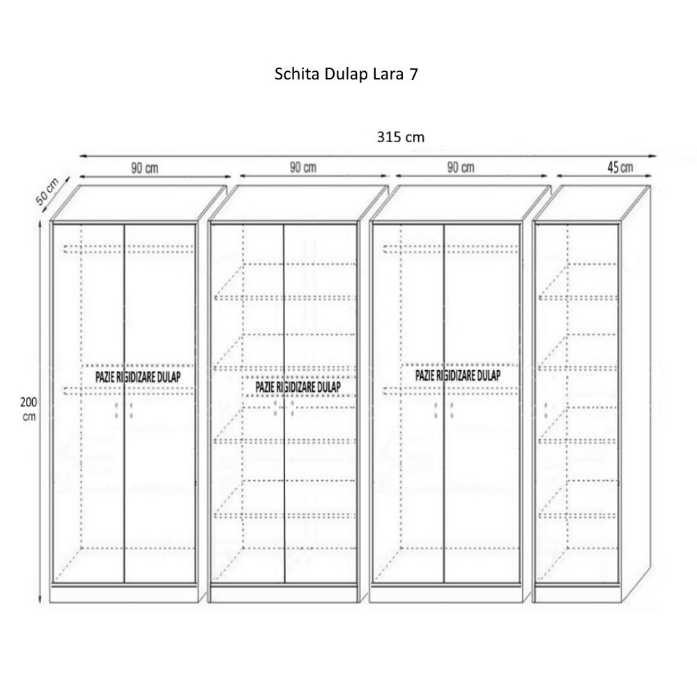 Dulap Lara cu 7 usi, Alb, L315xH200xA50 cm