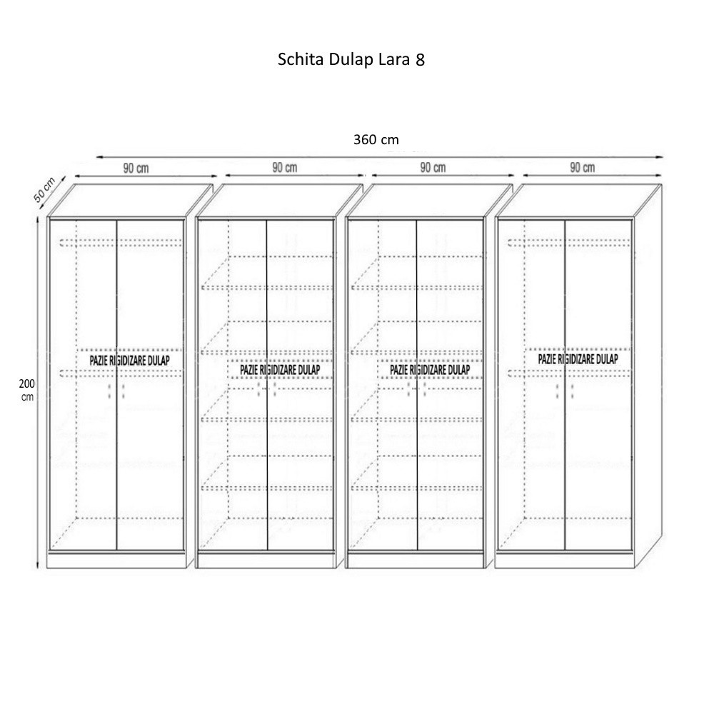Dulap Lara cu 8 usi, Alb, L360xH200xA50 cm
