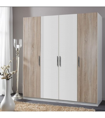 Dulap Salonic 4 usi Alb/Stejar Sonoma, L180xH200xA50 cm