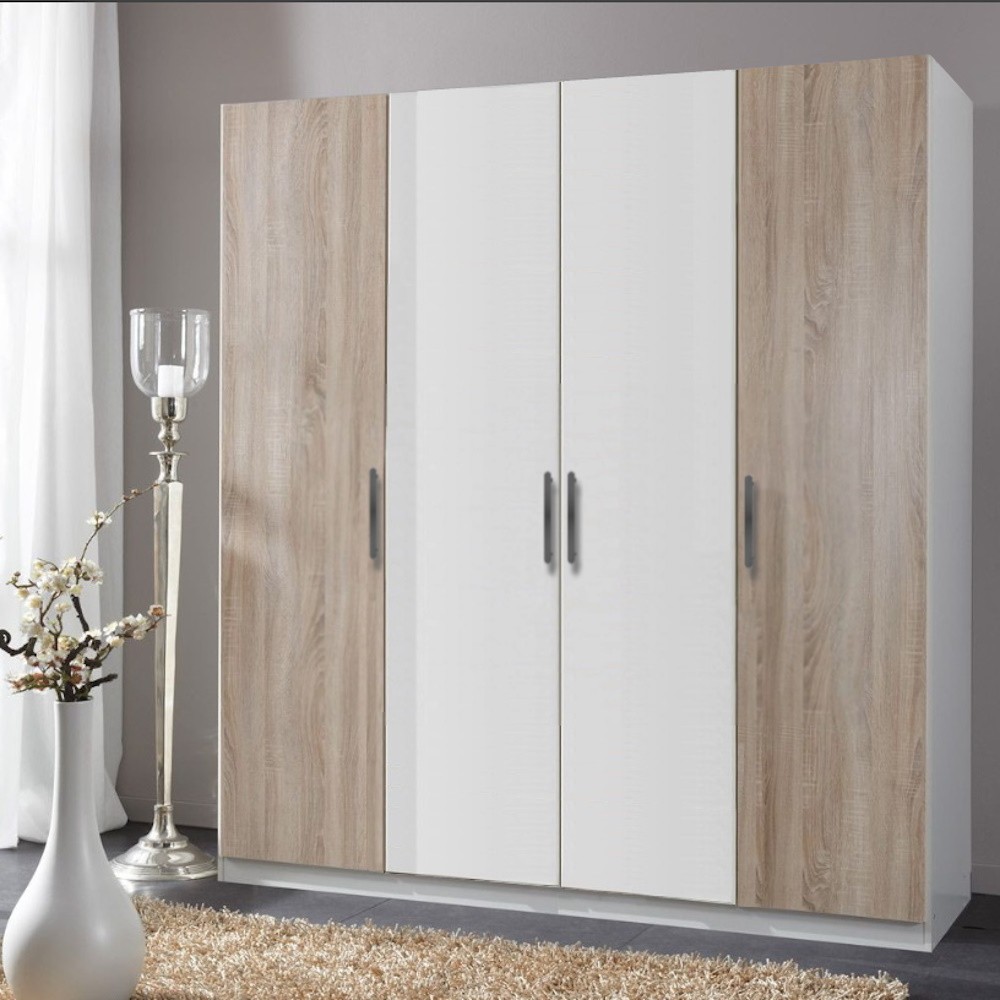 Dulap Salonic 4 usi Alb/Stejar Sonoma, L180xH200xA50 cm