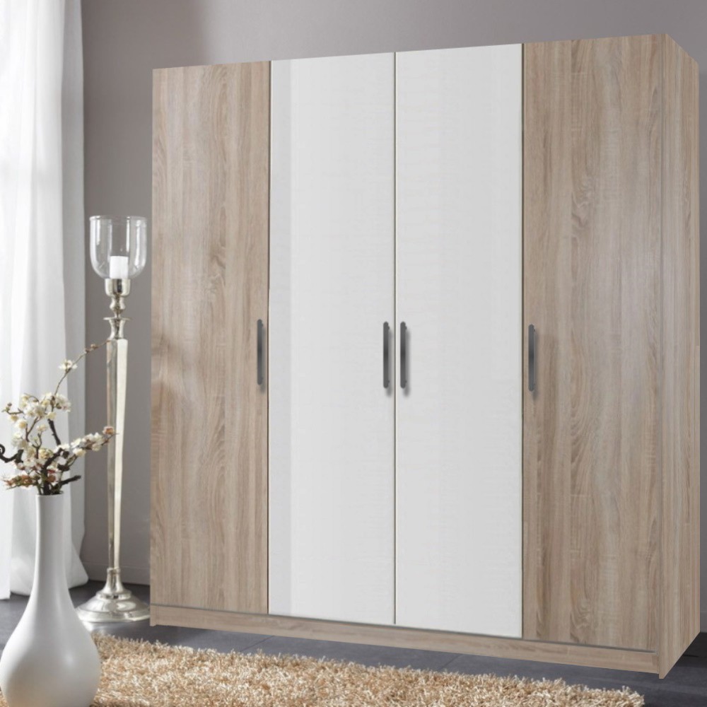 Dulap Salonic 4 usi Stejar Sonoma / Alb L180xH200xA50 cm