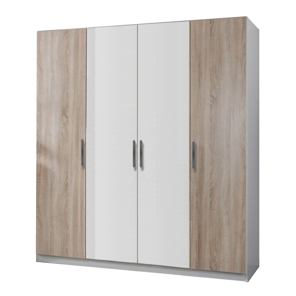 Dulap Salonic 4 usi Alb/Stejar Sonoma, L180xH200xA50 cm
