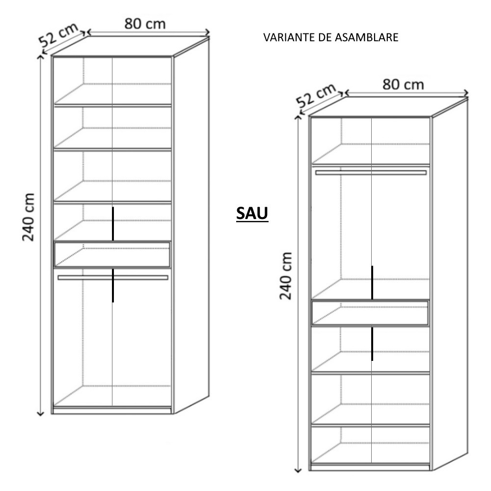 Dulap modular King 2r Grafit / Gold / Gri H 240 cm balamale cu amortizor