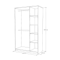 Dulap Amos, cu 3 usi, din PAL Alb de 18 mm. Sunt 2 compartimente, unul cu 4 polite si unul cu 2 bare de haine. Livrare din stoc.