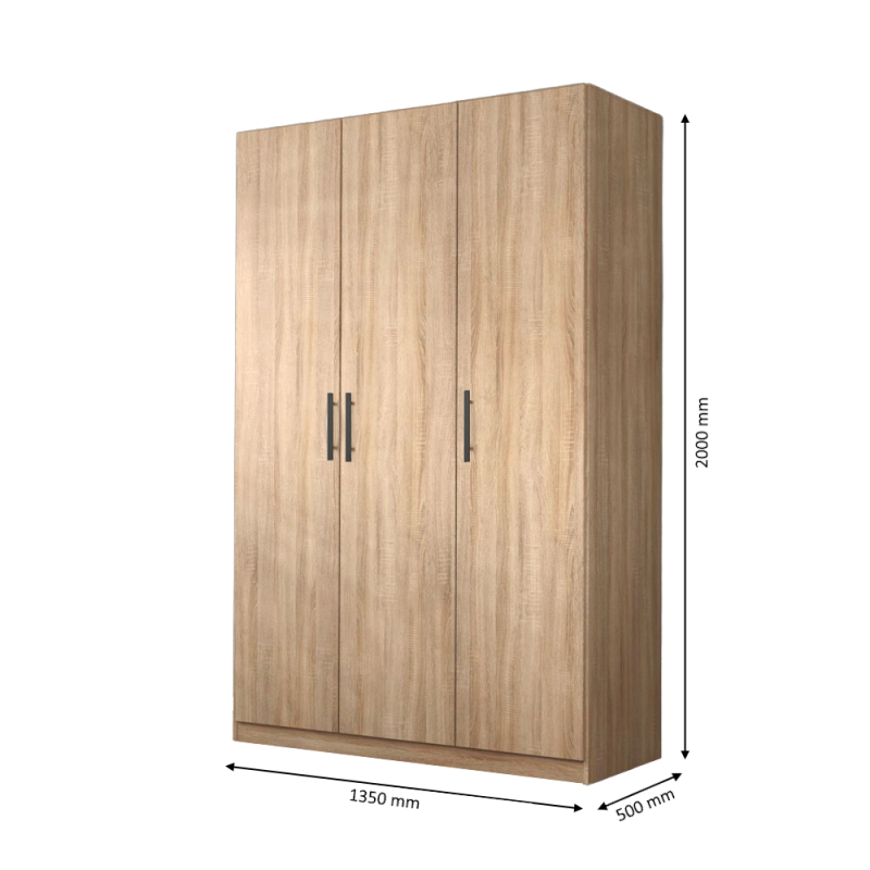 Dulap Sonoma cu 3 usi, Stejar Sonoma, L135xH200xA50 cm