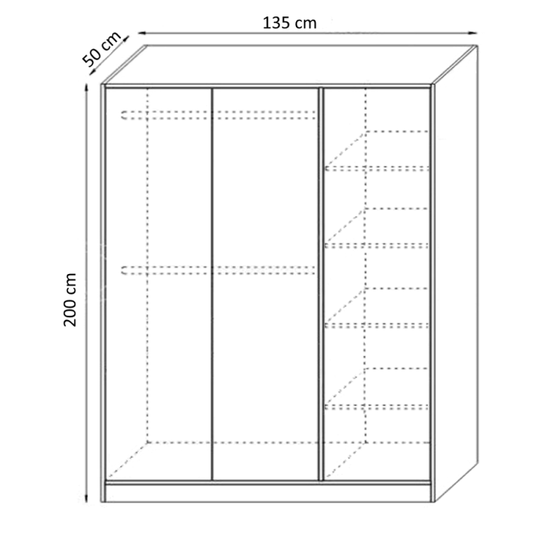 Dulap Sonoma cu 3 usi, Stejar Sonoma, L135xH200xA50 cm