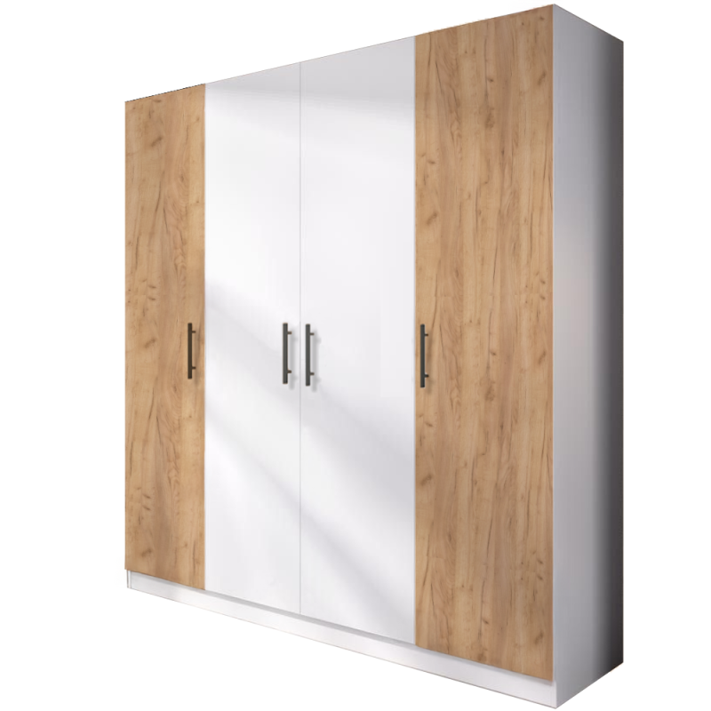 Dulap Salonic 4 Usi Alb si Stejar Gold, L180 x H200 x A50 cm