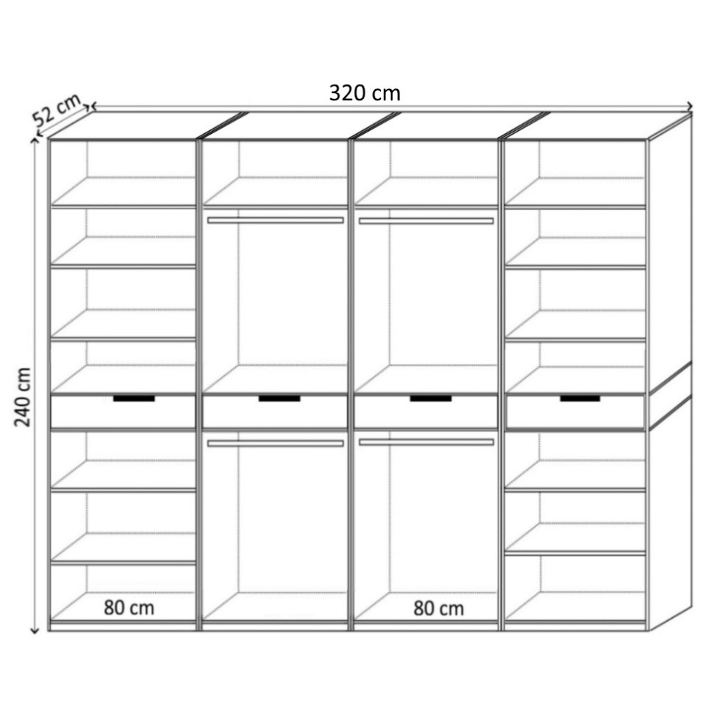 Dulap King Lara cu 8 usi Alb Grafit Gold L320xH240xA50 cm