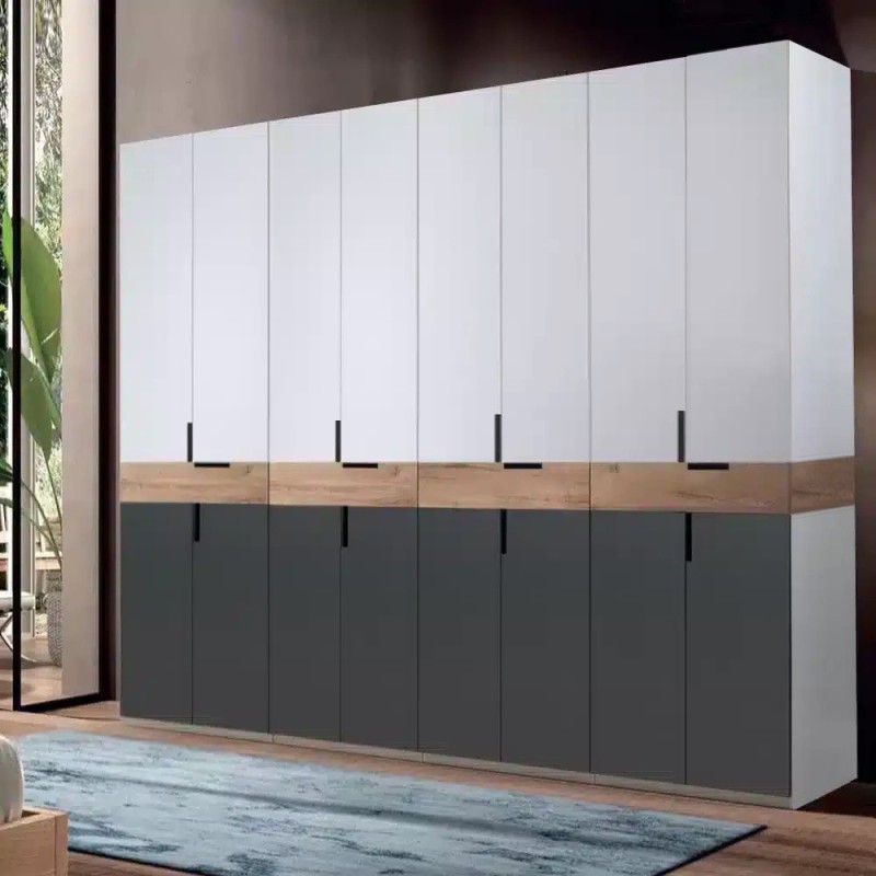 Dulap King Lara cu 8 usi Alb Grafit Gold L320xH240xA50 cm