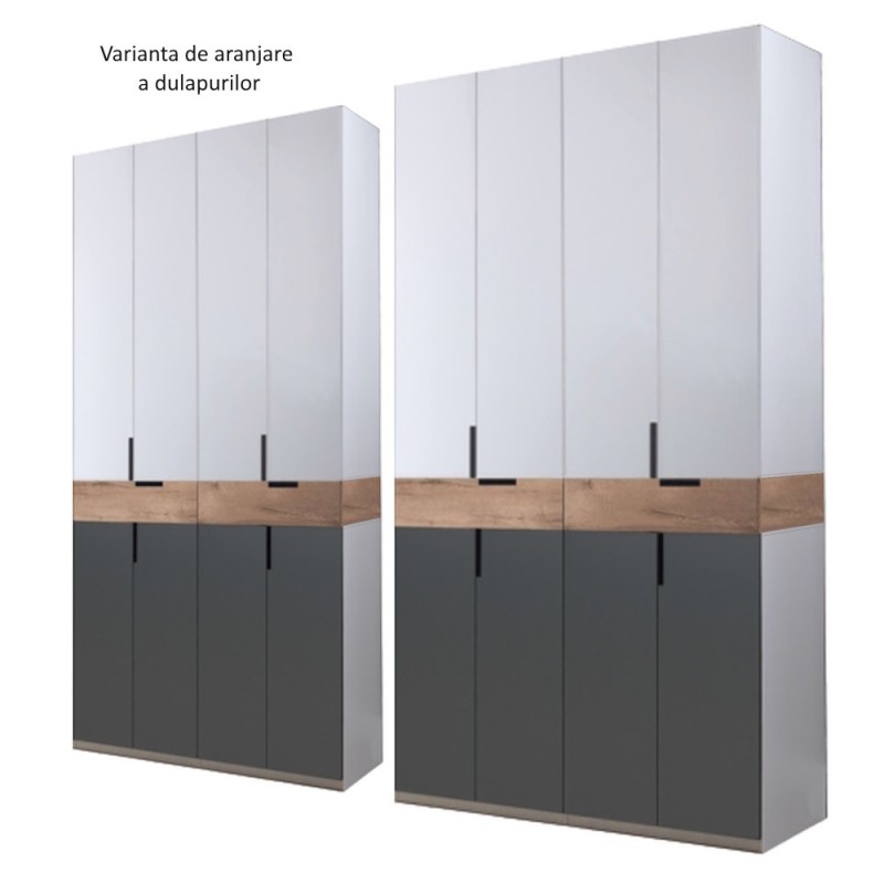 Dulap King Lara cu 8 usi Alb Grafit Gold L320xH240xA50 cm